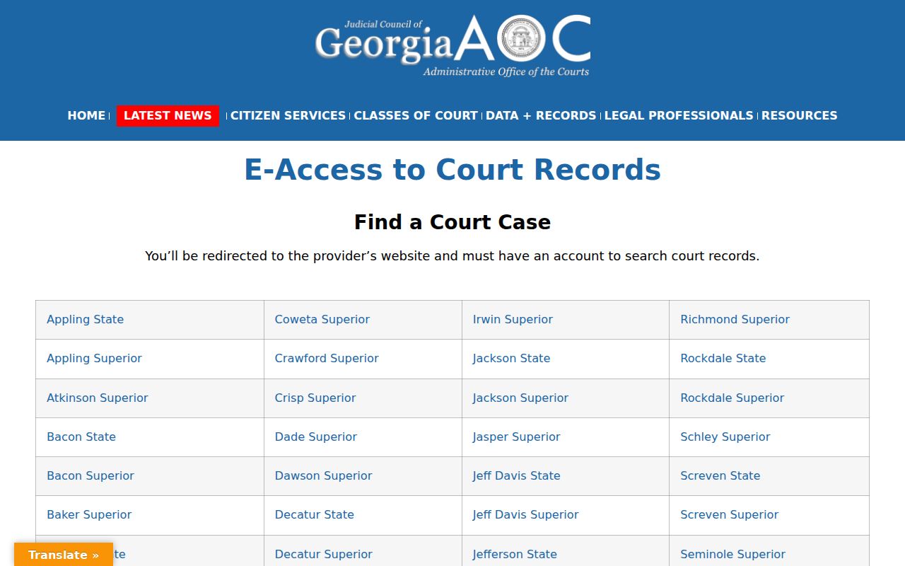 Georgia court access for the Atlanta residents directory