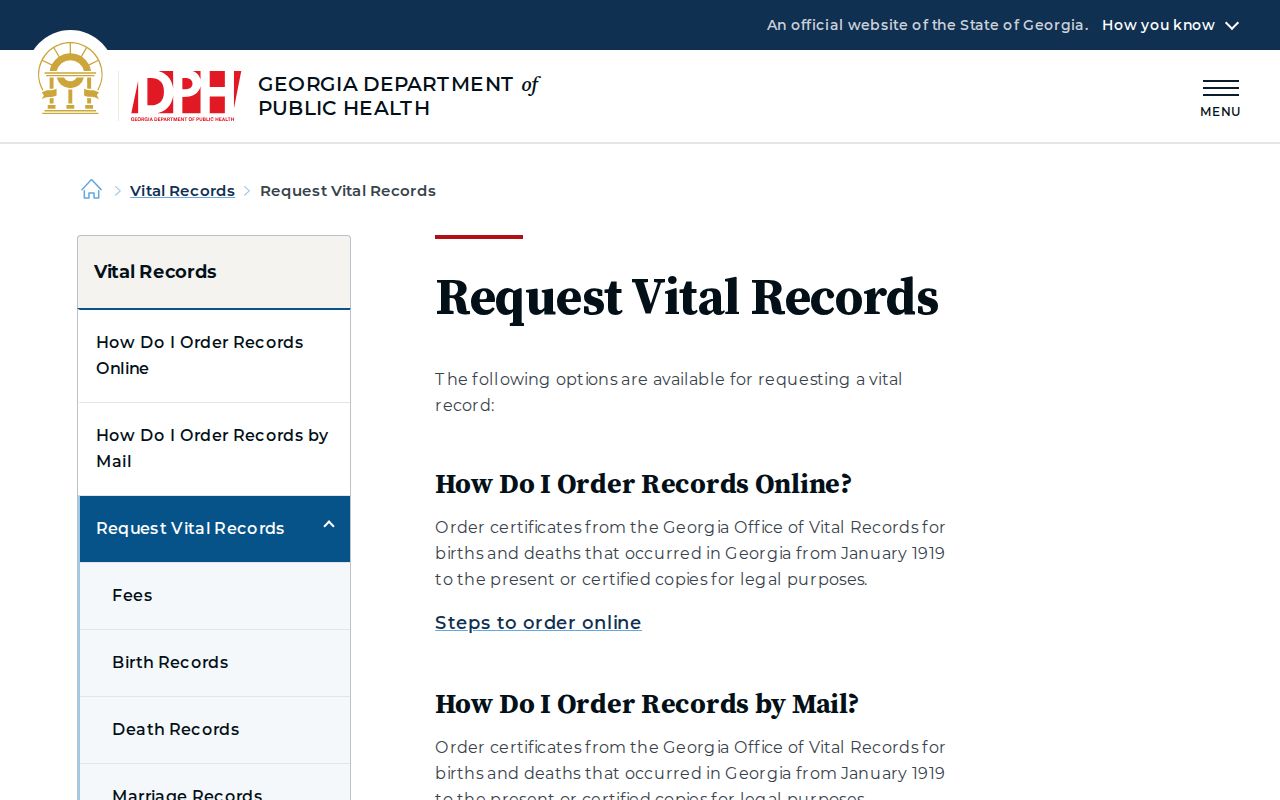 Georgia vital records for the Atlanta residents directory