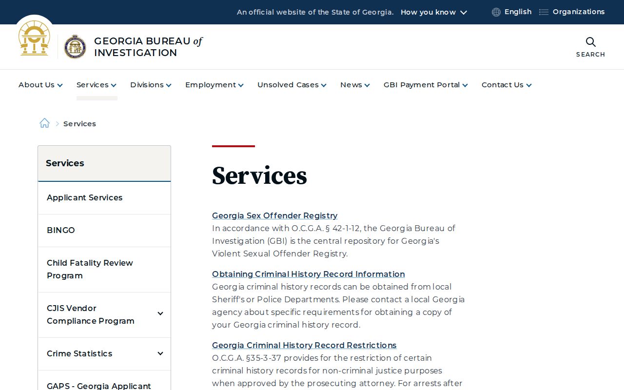 Georgia Bureau of Investigation services page for Atlanta neighbors research
