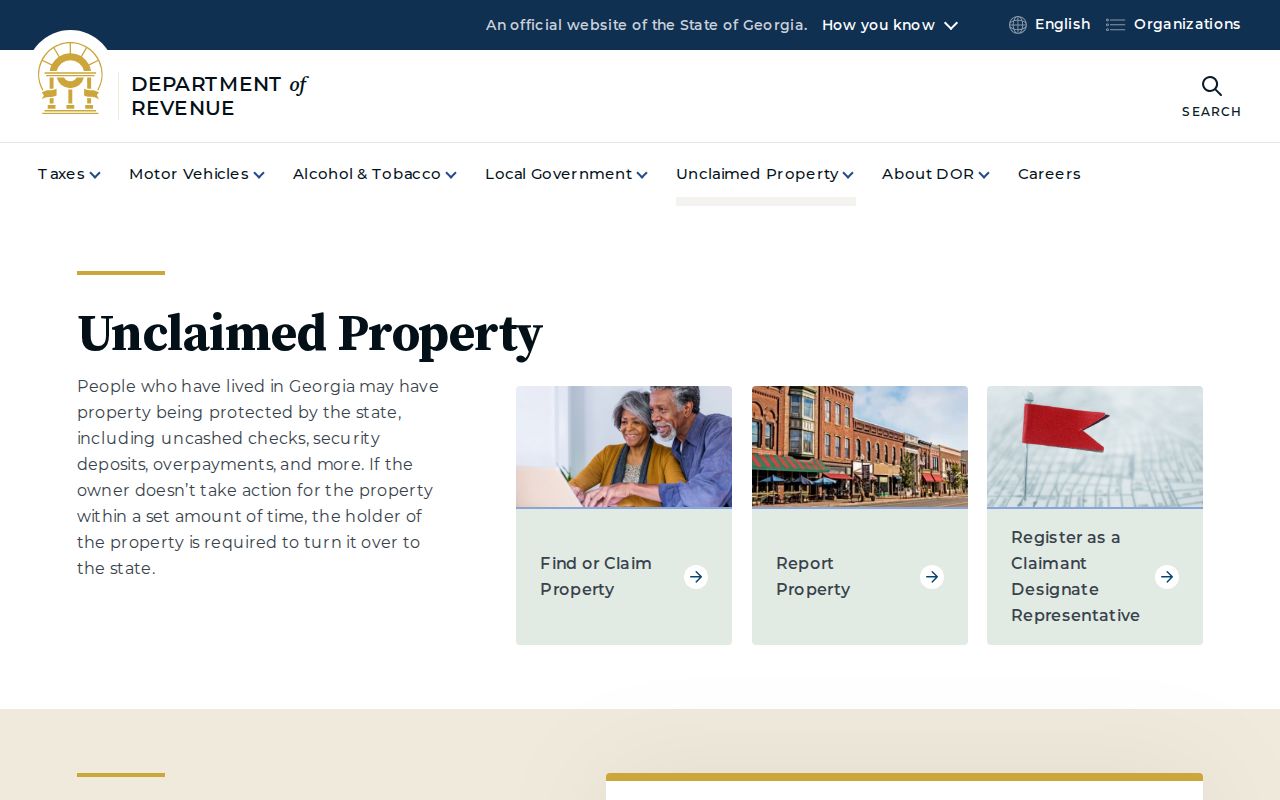 Georgia unclaimed property page for Atlanta previous residents and heir research