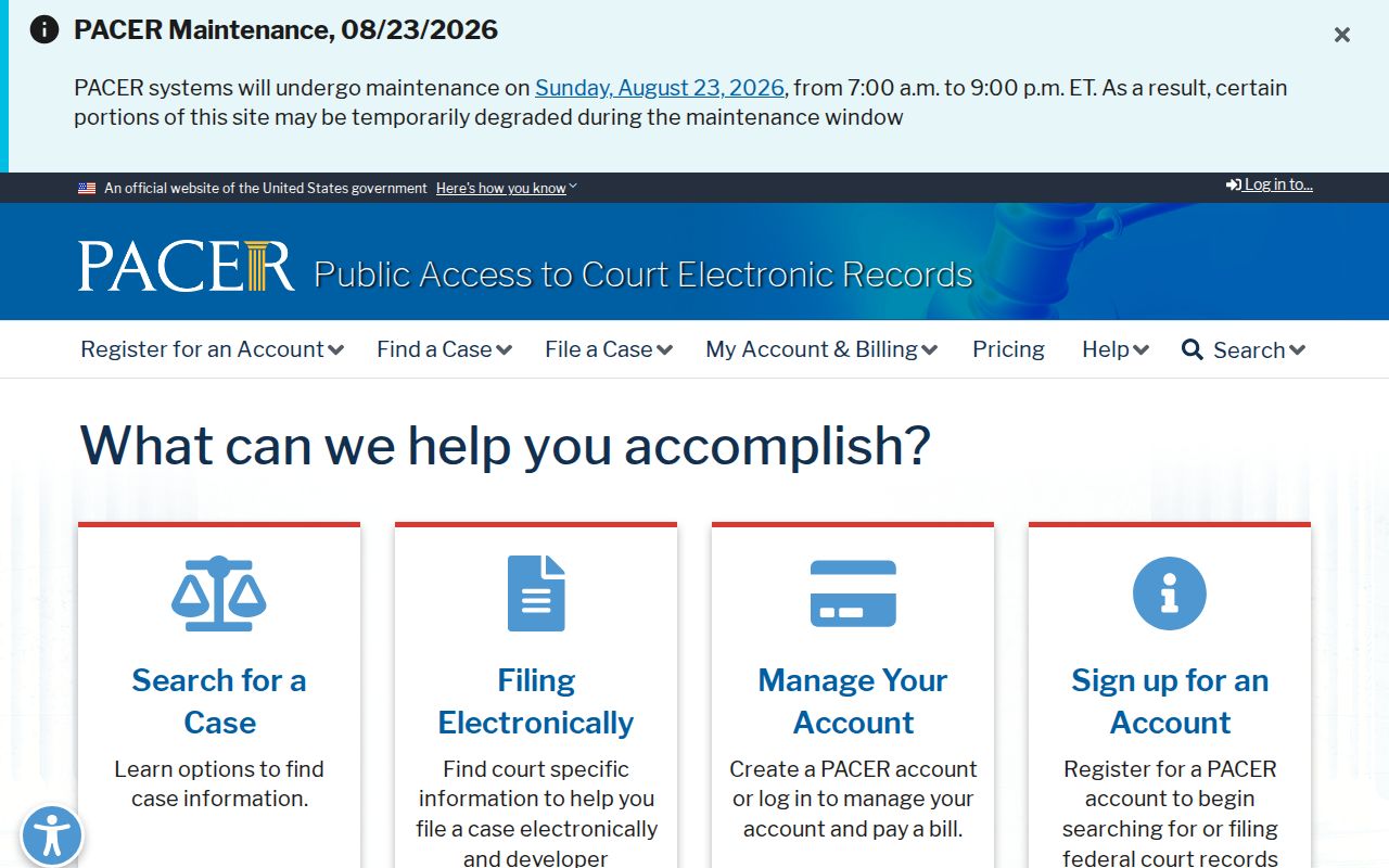 PACER federal case search information for Atlanta resident research